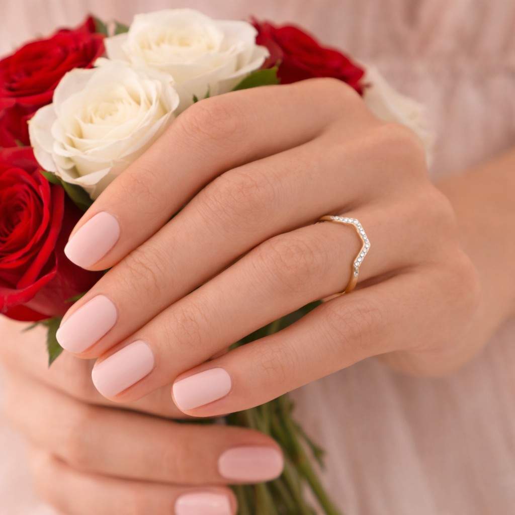 Chevron Lab Grown Diamond Curved Wedding Band