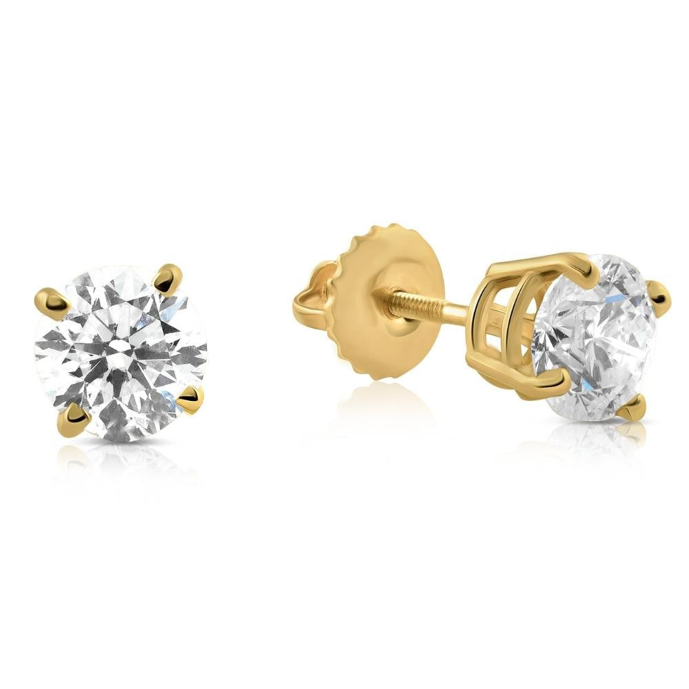 1 1/4 Ct Diamond Screw Back Studs 14k Yellow Gold Lab Grown