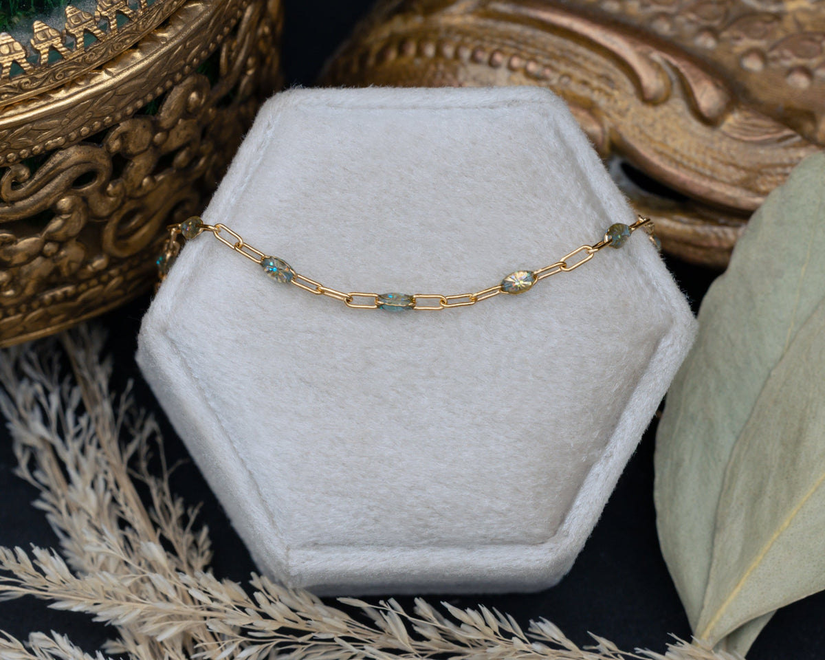 Multi-Color Enamel Beaded Necklace On 14K Gold Paperclip Chain