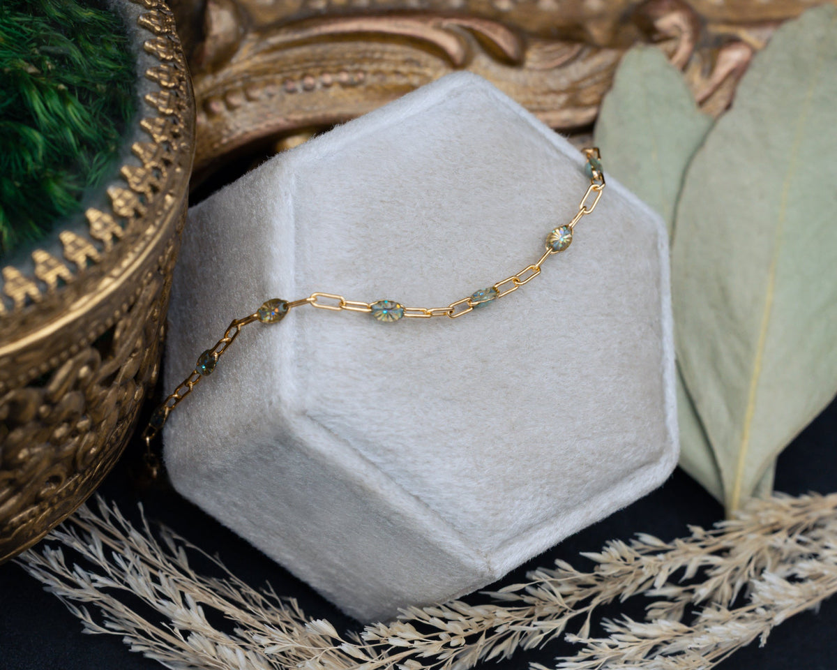 Multi-Color Enamel Beaded Necklace On 14K Gold Paperclip Chain