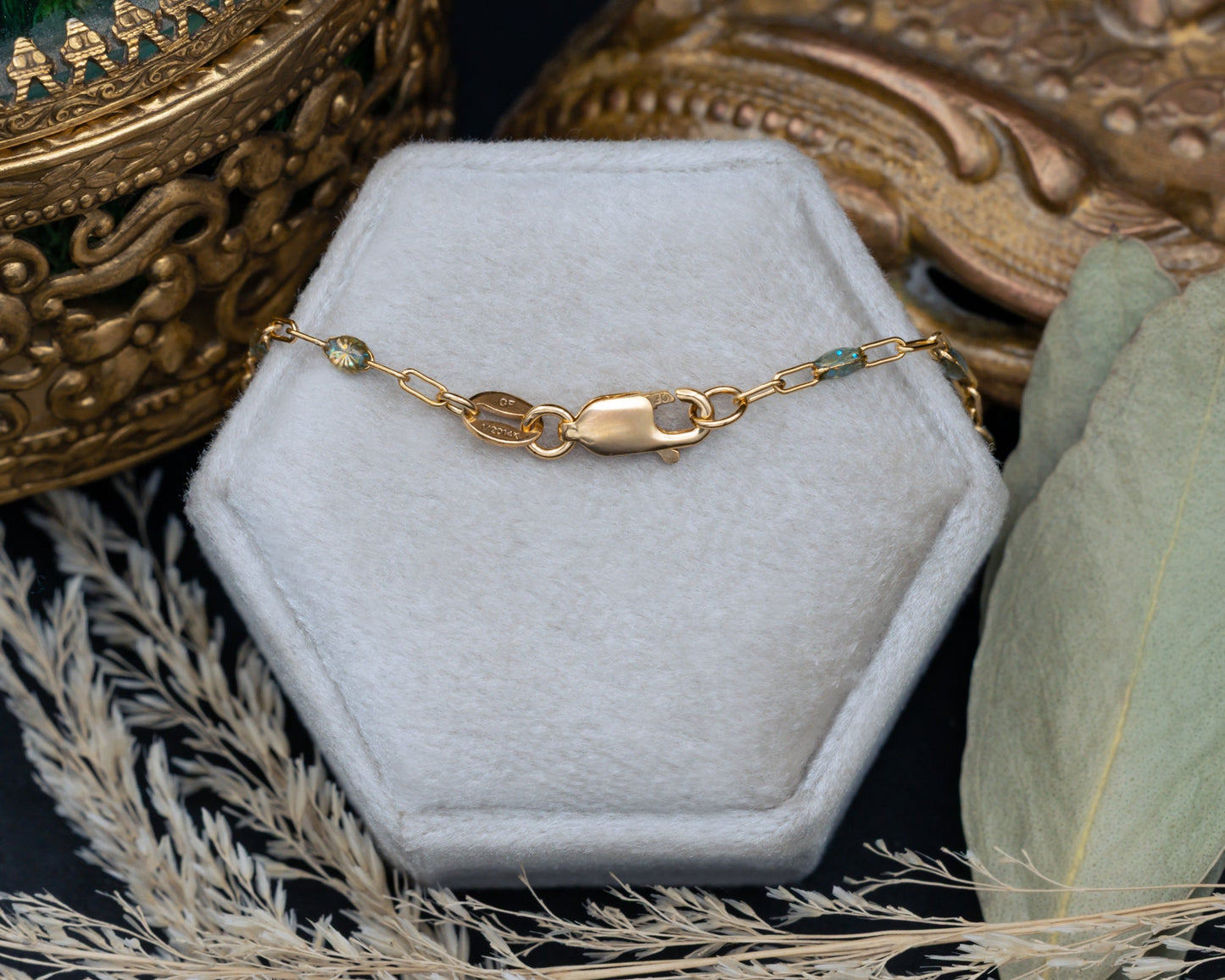Multi-Color Enamel Beaded Necklace On 14K Gold Paperclip Chain