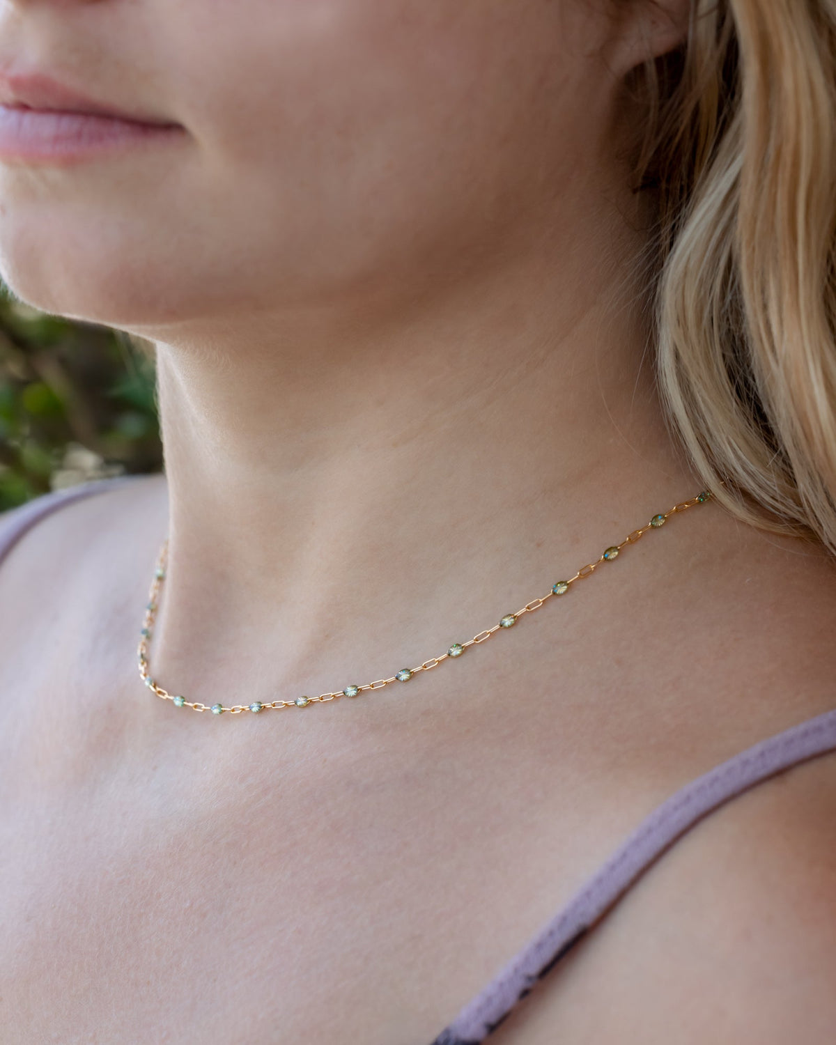 Multi-Color Enamel Beaded Necklace On 14K Gold Paperclip Chain