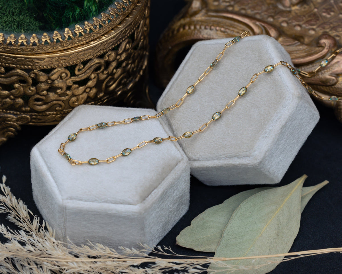 Multi-Color Enamel Beaded Necklace On 14K Gold Paperclip Chain