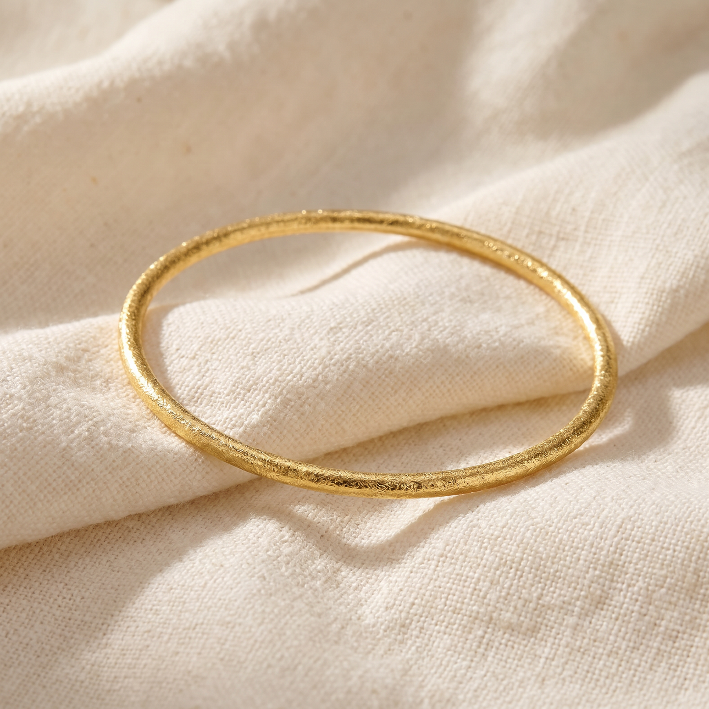 18K Gold Plated Silver Textured 3mm Slip-On Bangle Bracelet
