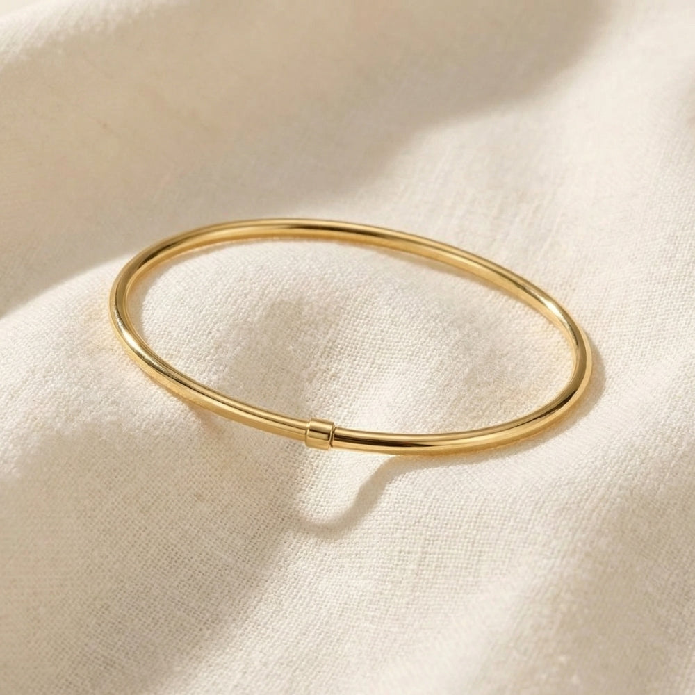 18K Gold Plated Silver Polished 3mm Slip-On Bangle Bracelet Lightweight