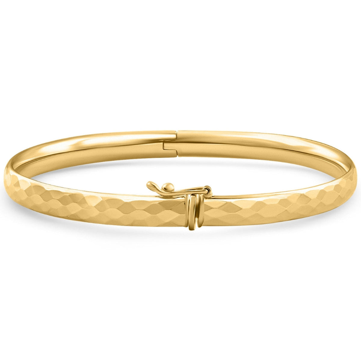 5mm Hammered Bangle Bracelet 18k Yellow Gold Over Silver