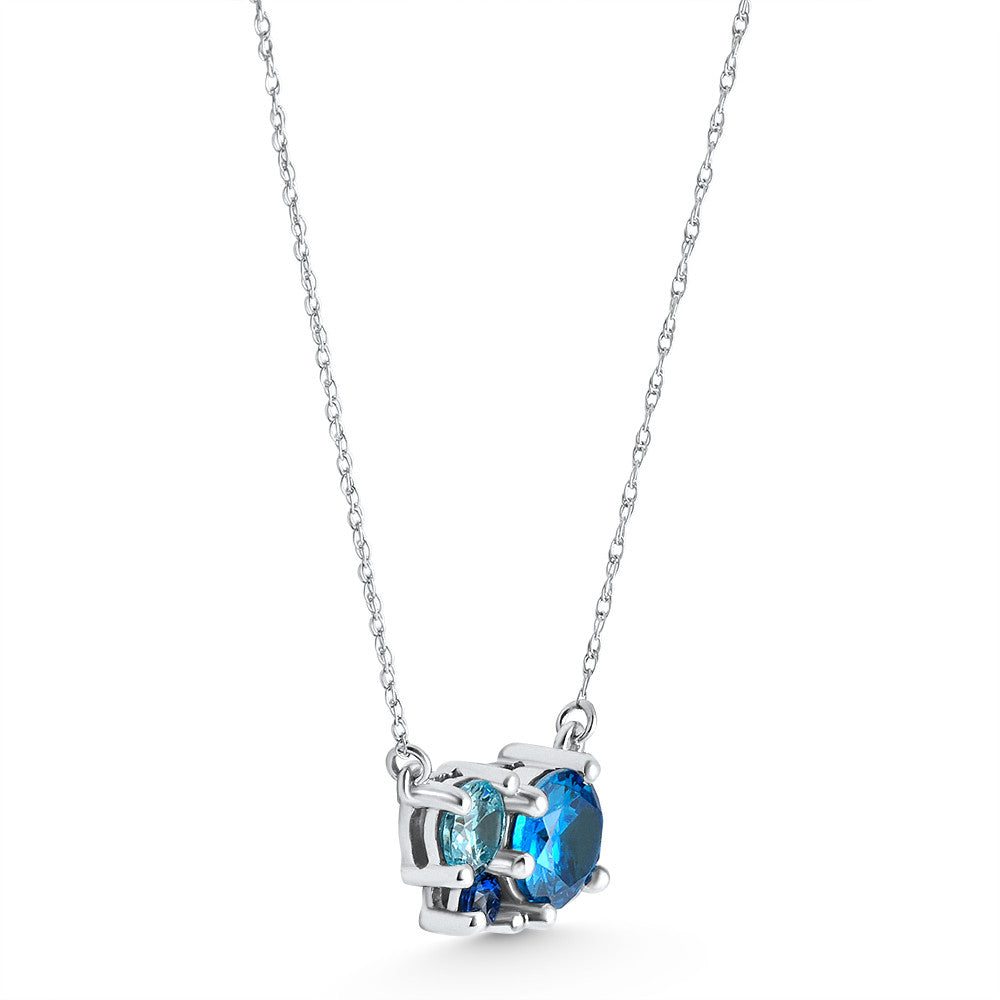 3Ct Blue Sapphire Topaz Aquamarine Diamond Pendant Necklace 14k Gold Lab Grown