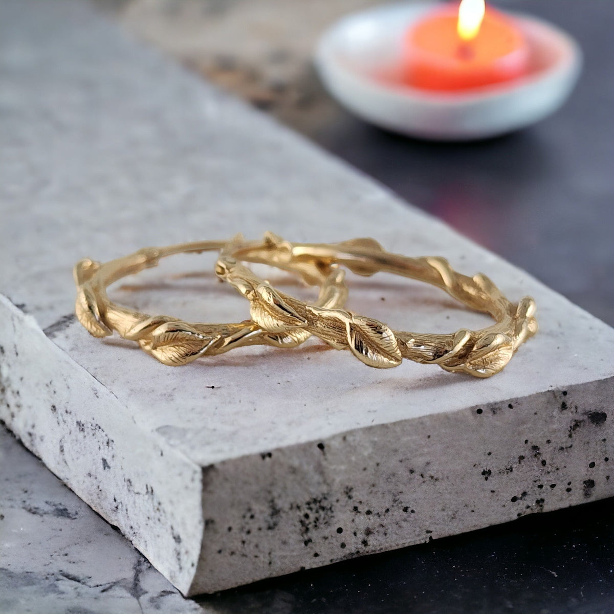 Gold Leaf & Twig Hoop Earrings