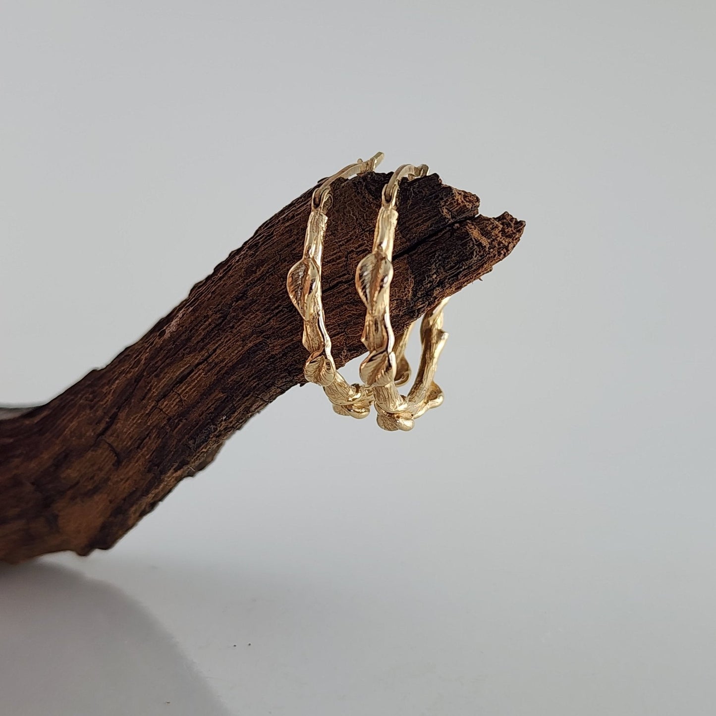 Gold Leaf & Twig Hoop Earrings