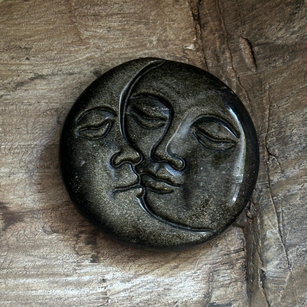 Gold Sheen Obsidian Sun & Moon Palm Stone