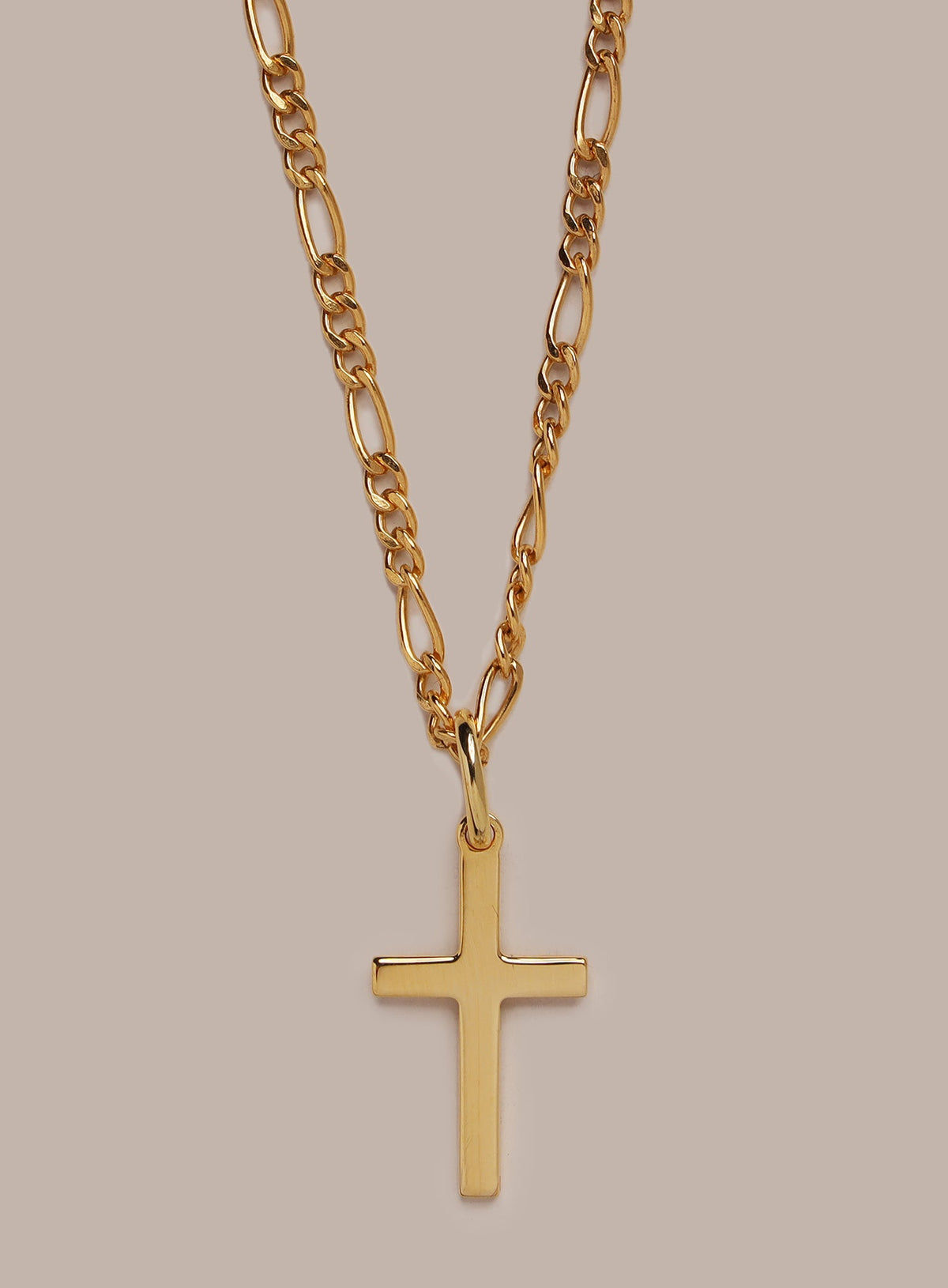14k Gold Filled / Gold Vermeil Cross Pendant Necklace for Men (Figaro Chain)