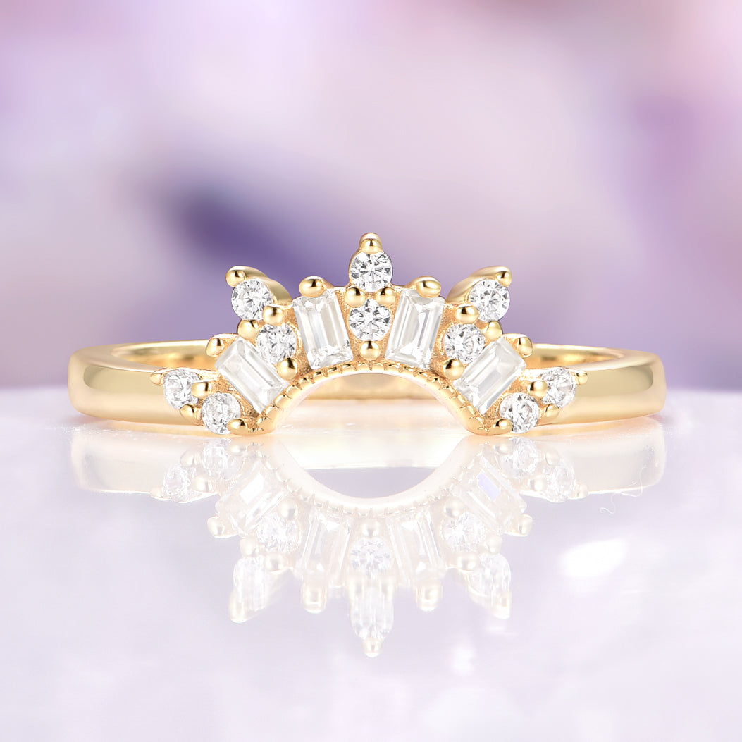 Lab Grown Diamond Crown Wedding Band in Solid 14K Yellow Gold