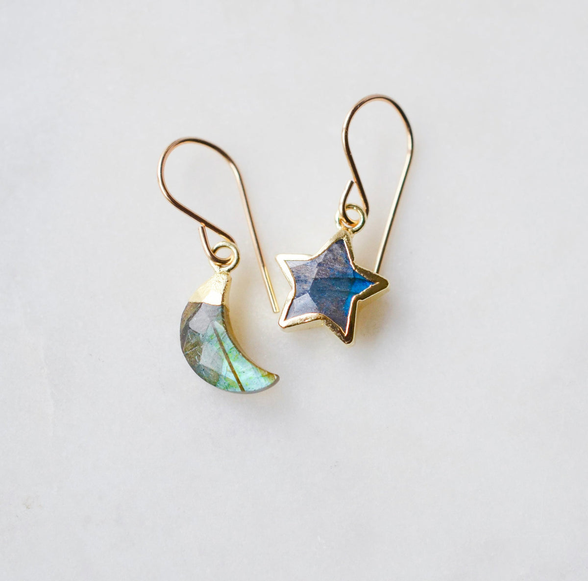 Labradorite Moon and Star Earrings