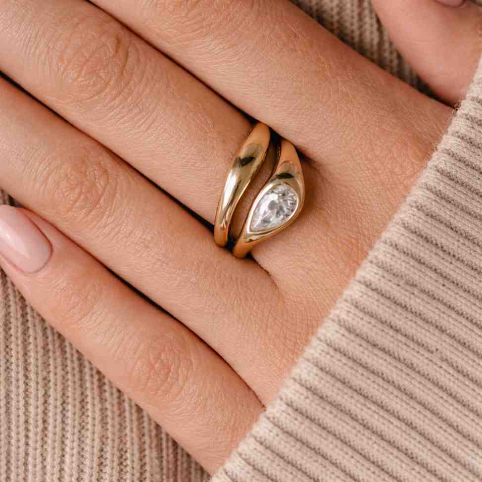Pear Cut Lab Grown Diamond Bypass Engagement Ring Set in 14K Yellow Gold
