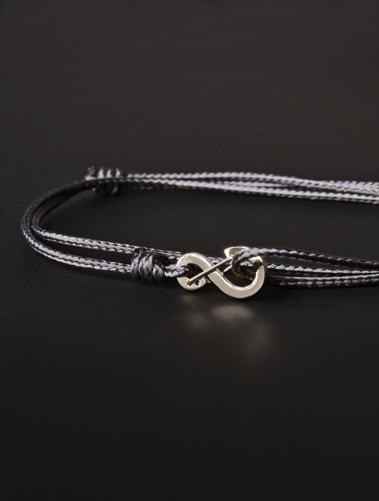 FINAL SALE Infinity Bracelet - Gray cord men's bracelet with silver clasp