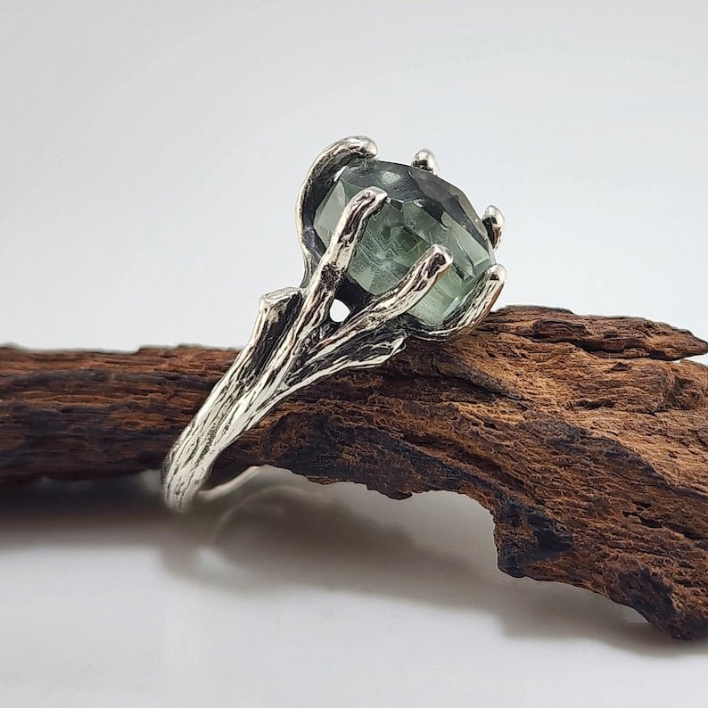 Green Amethyst Sterling Silver Engagement Ring