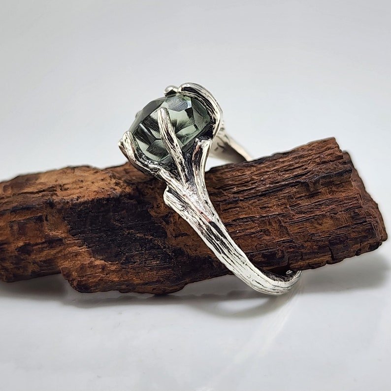 Green Amethyst Sterling Silver Engagement Ring