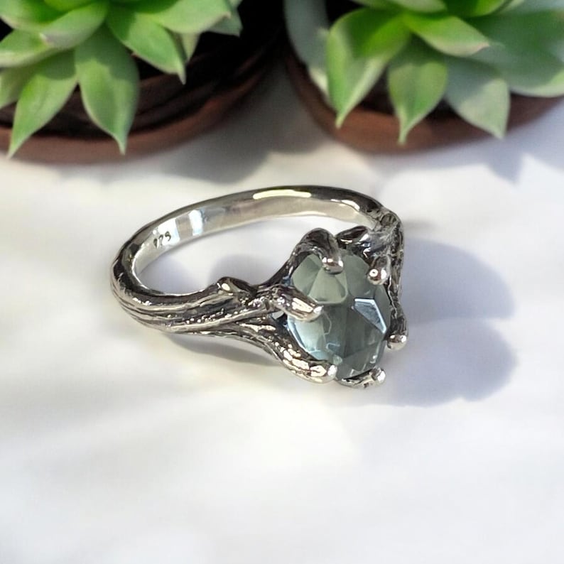 Green Amethyst Sterling Silver Engagement Ring