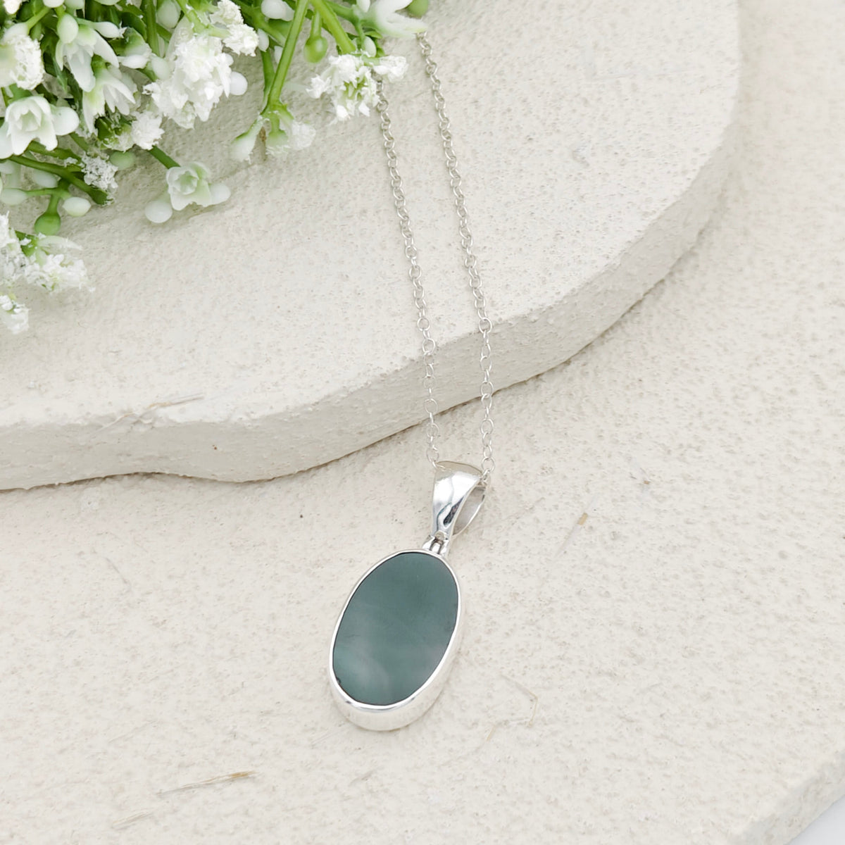 Green Natural Agate Pendant in Sterling Silver | May birthstone and Gemini Gift