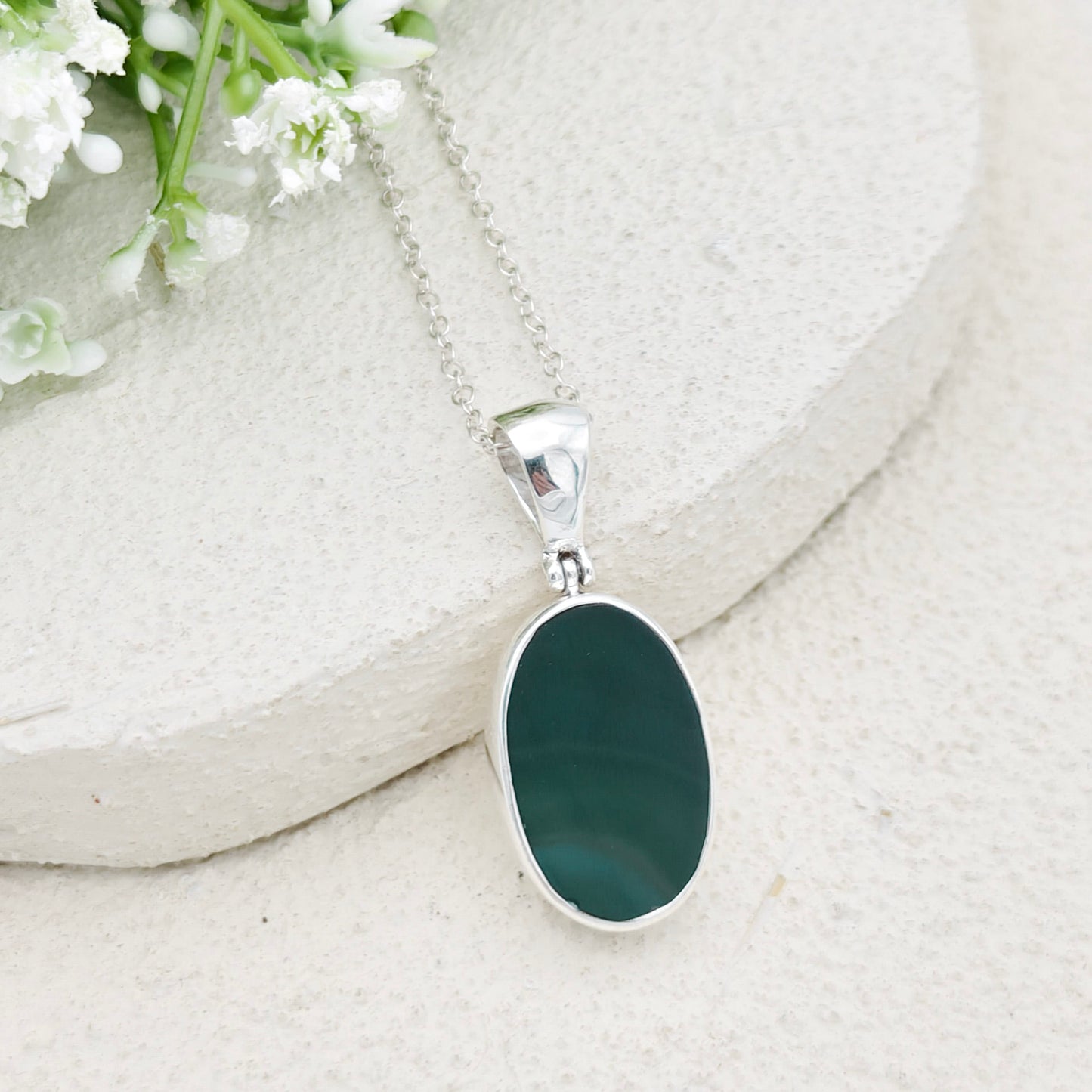 Green Natural Agate Pendant in Sterling Silver | May birthstone and Gemini Gift