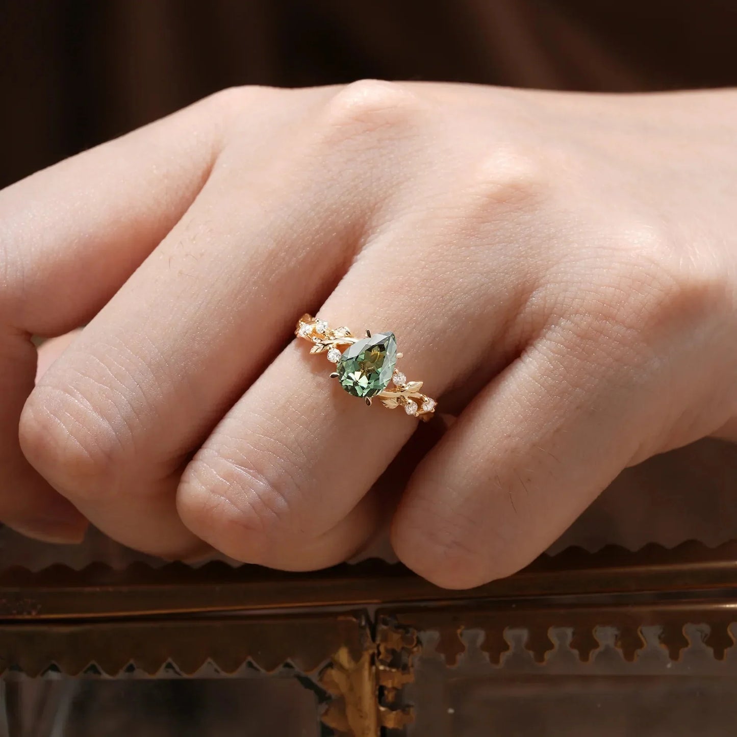 Sylvie’s Verdure | 1.3CT Green Sapphire Vine Engagement Ring