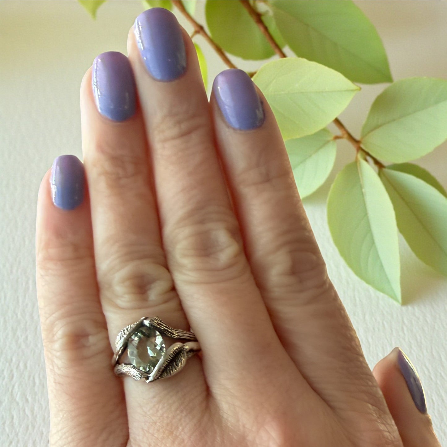 Oval Green Amethyst Gemstone Sterling Silver Ring