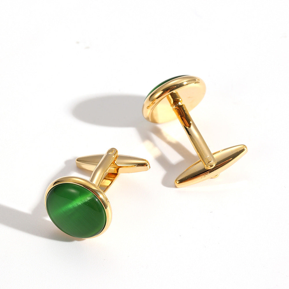 Luxury Men's Cat's Eye Stone Cufflinks - Premium Chatoyant Mineral Cuff Links for Formal Business Dress