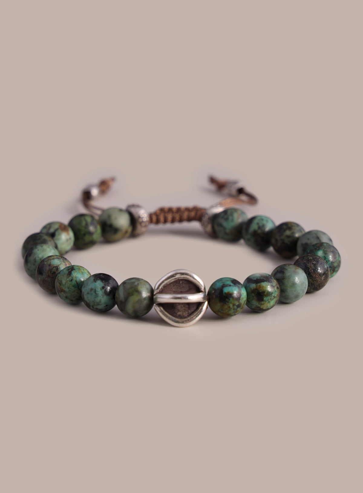 Genuine African Turquoise and Sterling Silver Men's Bead Bracelet