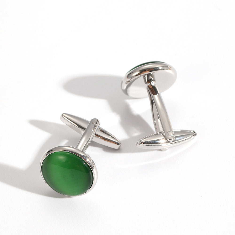 Luxury Men's Cat's Eye Stone Cufflinks - Premium Chatoyant Mineral Cuff Links for Formal Business Dress