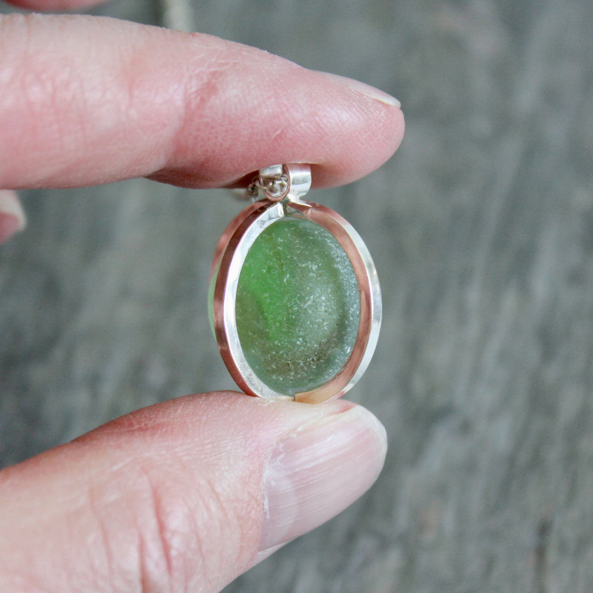 Pastel Green Caged Sea Glass Marble Necklace • Handmade • Sterling Silver • Unique Beach Jewelry Gift