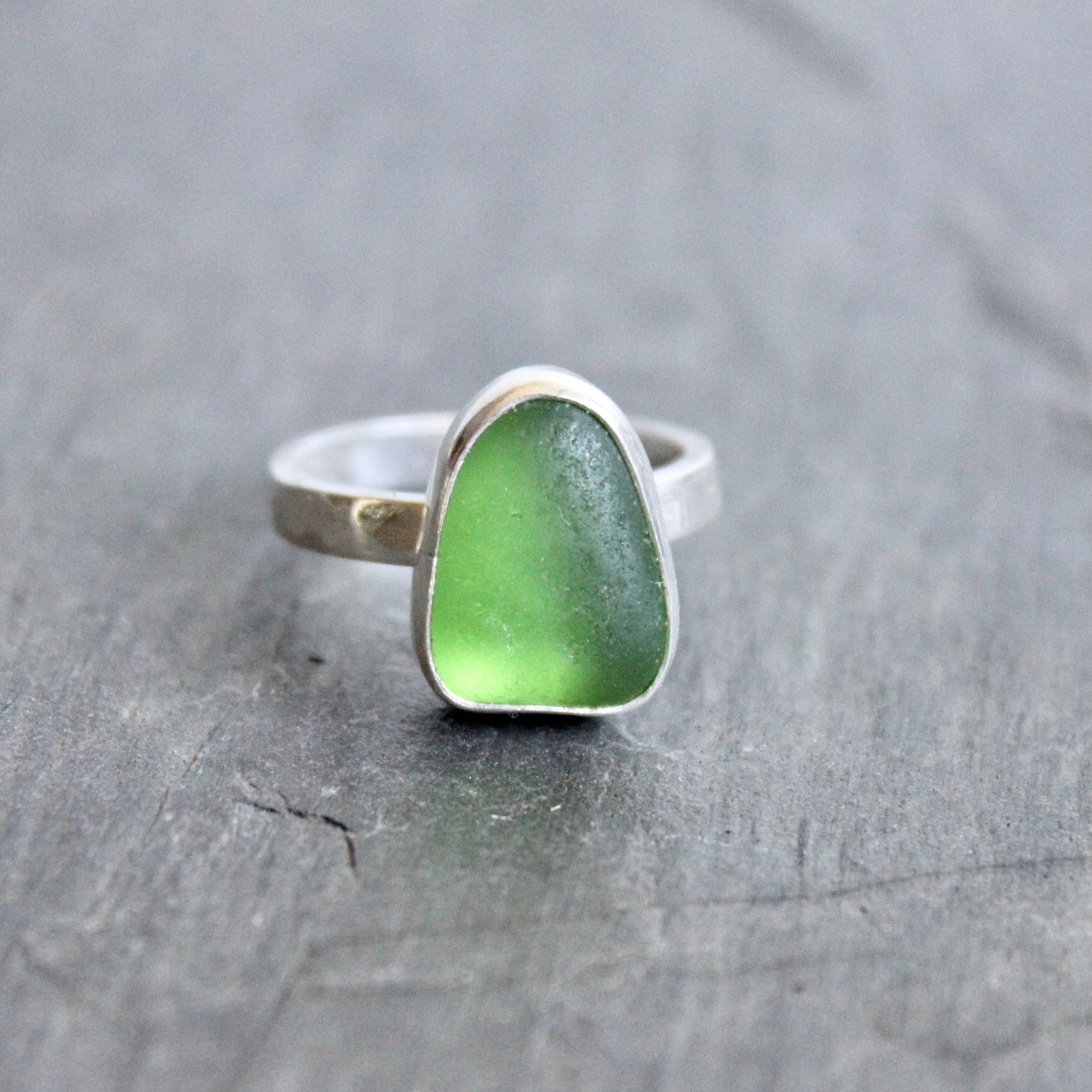 Bright Kelly Green Sea Glass Ring | Handmade | Sterling Silver | Size 9.25