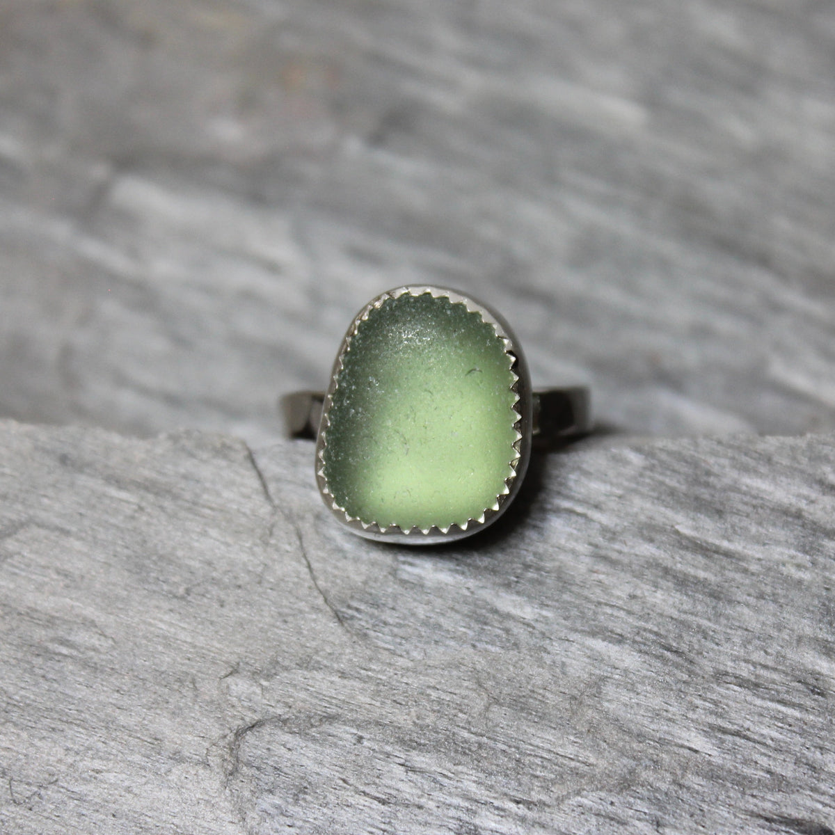 Sage Green Sea Glass Ring • Handmade • Sterling Silver • Beach Vacation Jewelry • Gift for Woman