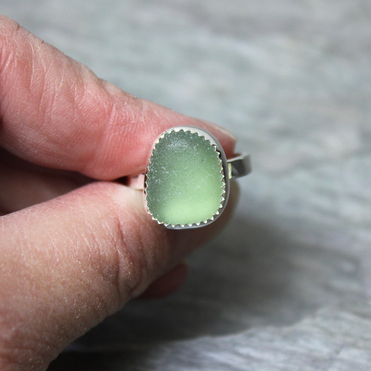 Sage Green Sea Glass Ring • Handmade • Sterling Silver • Beach Vacation Jewelry • Gift for Woman
