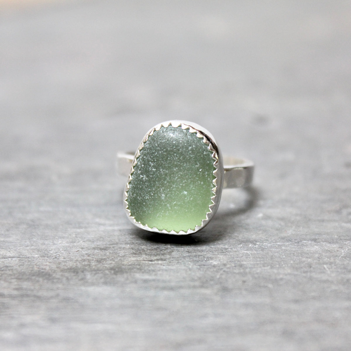 Sage Green Sea Glass Ring • Handmade • Sterling Silver • Beach Vacation Jewelry • Gift for Woman