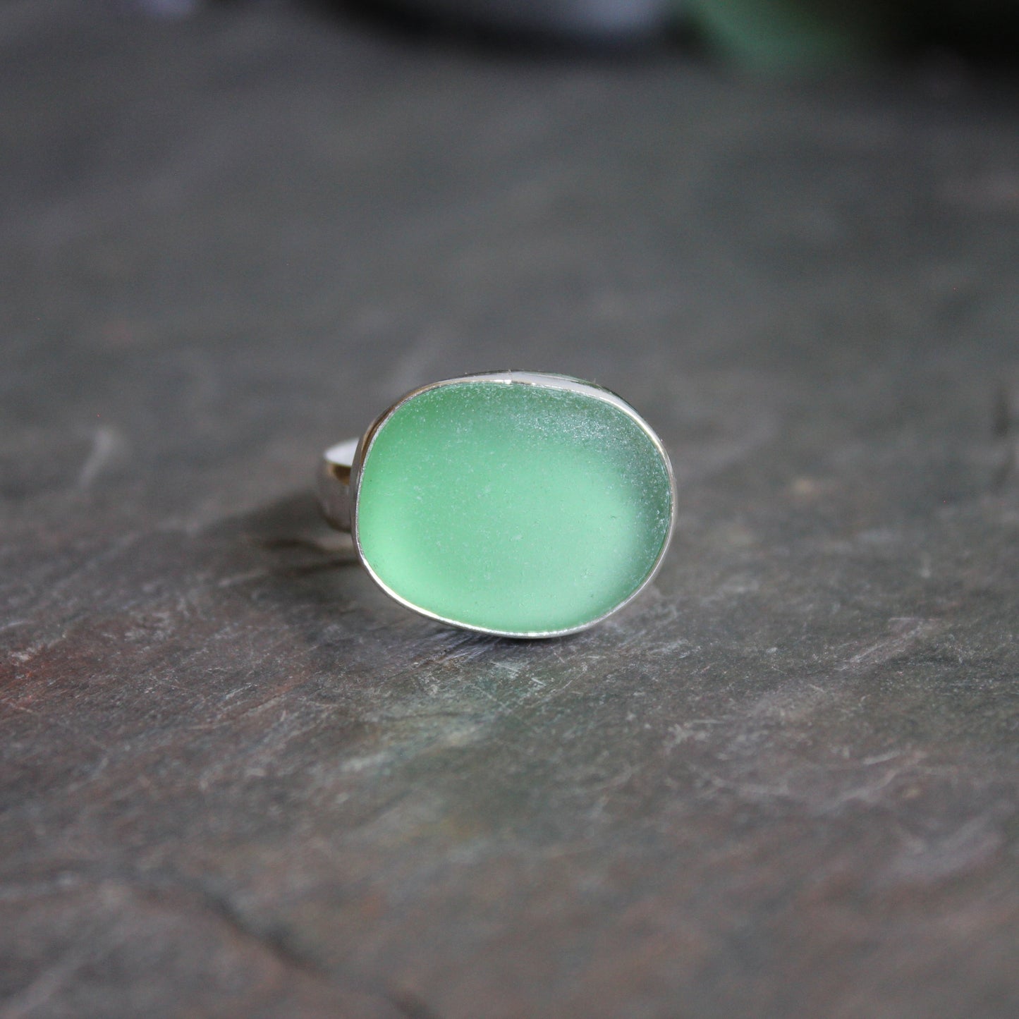 Huge Green Sea Glass Statement Ring • Handmade • Sterling Silver • Beach Glass Jewelry • Size 11.5