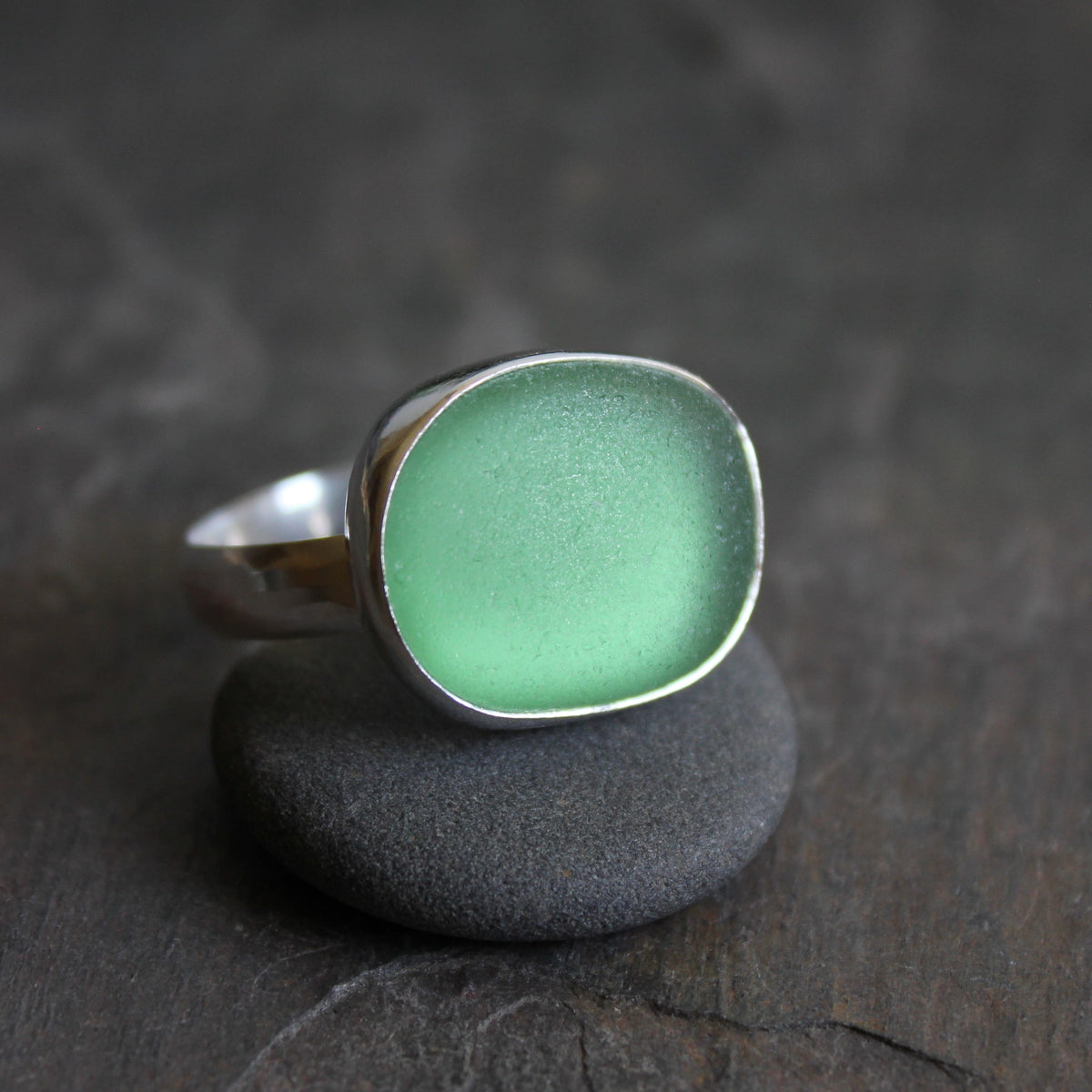 Huge Green Sea Glass Statement Ring • Handmade • Sterling Silver • Beach Glass Jewelry • Size 11.5