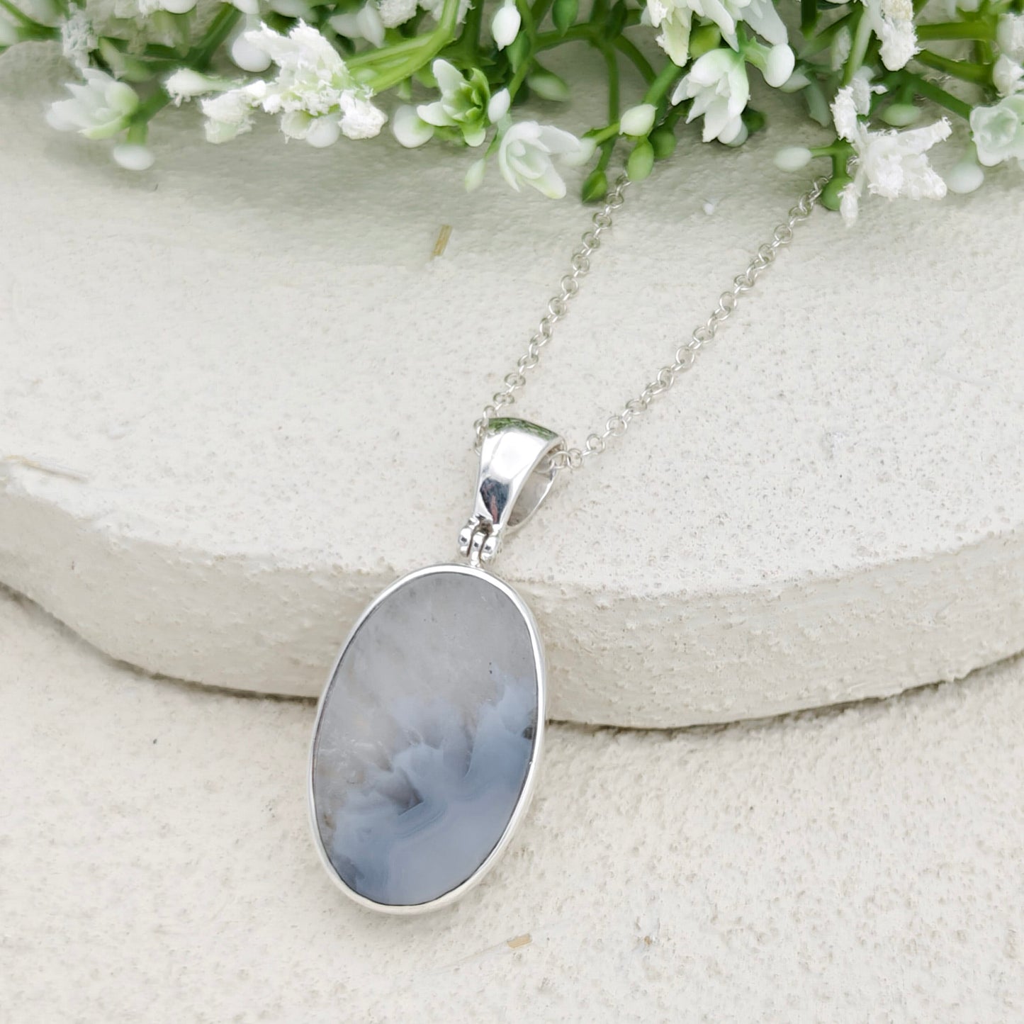 Grey Natural Agate Pendant in Sterling Silver | May birthstone and Gemini Gift