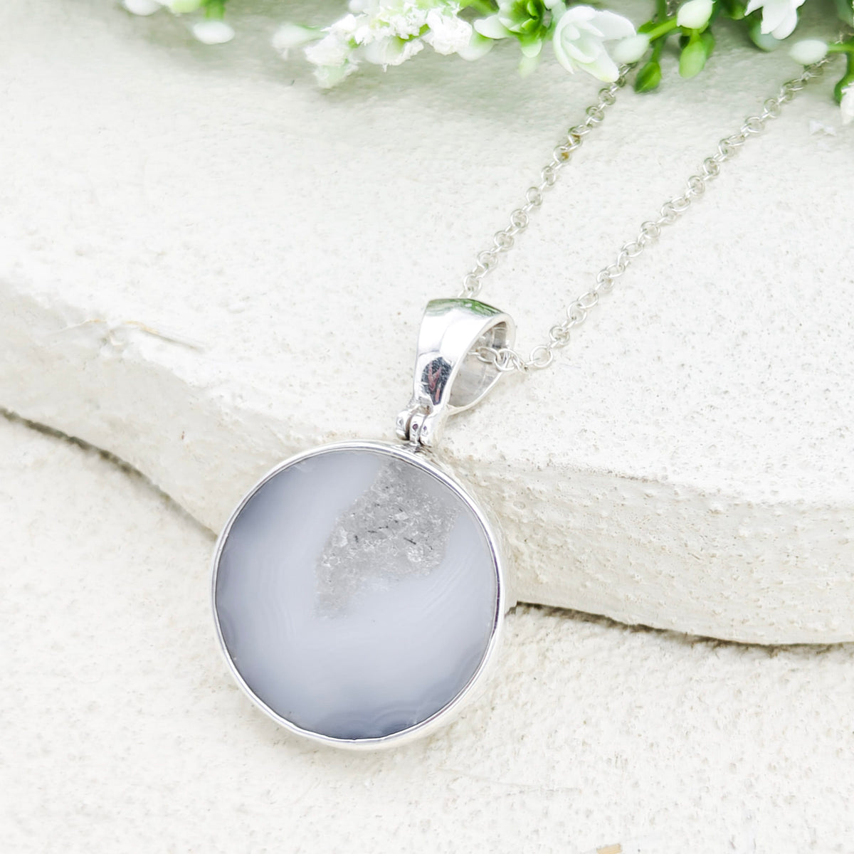 Grey Natural Agate Pendant in Sterling Silver | May birthstone and Gemini Gift