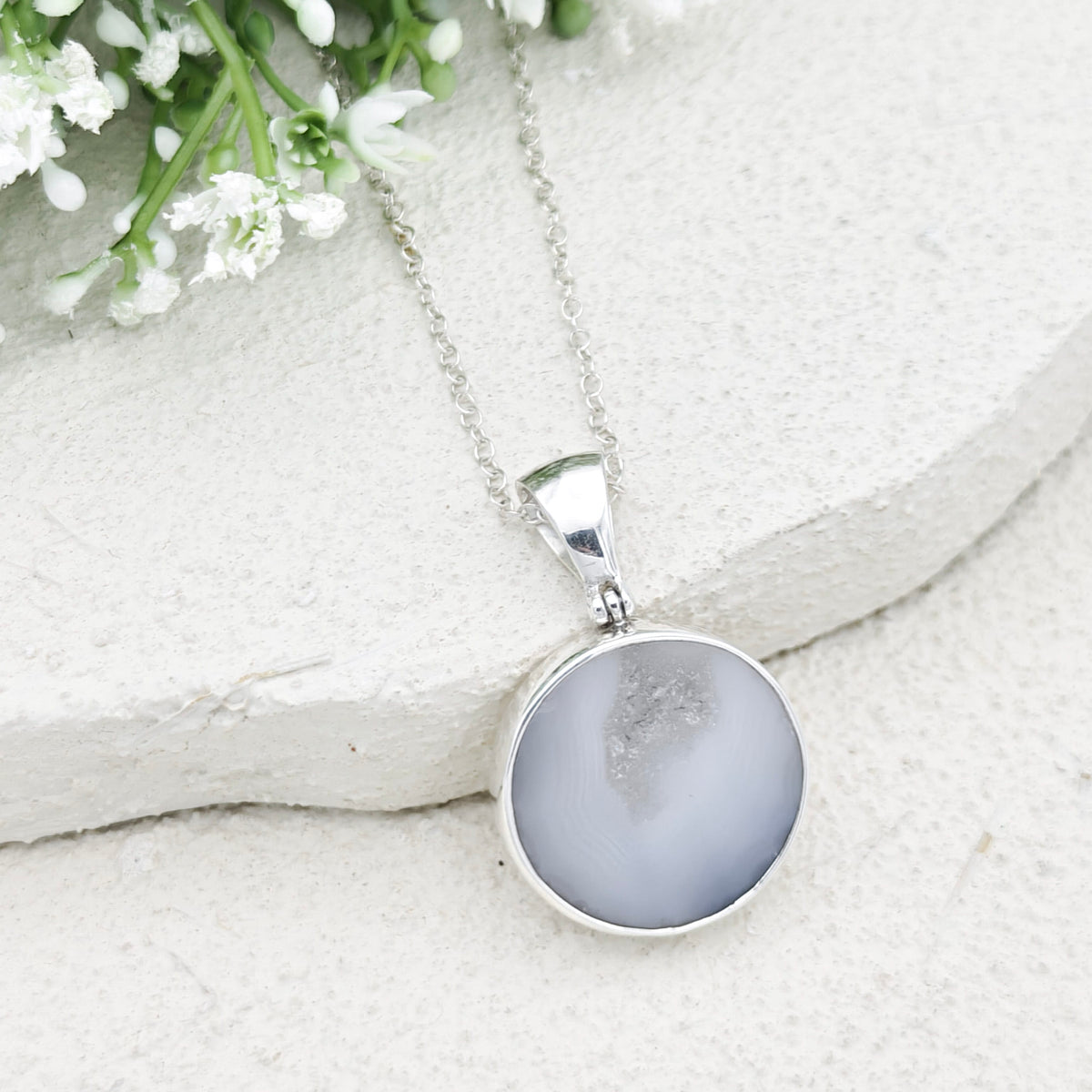 Grey Natural Agate Pendant in Sterling Silver | May birthstone and Gemini Gift