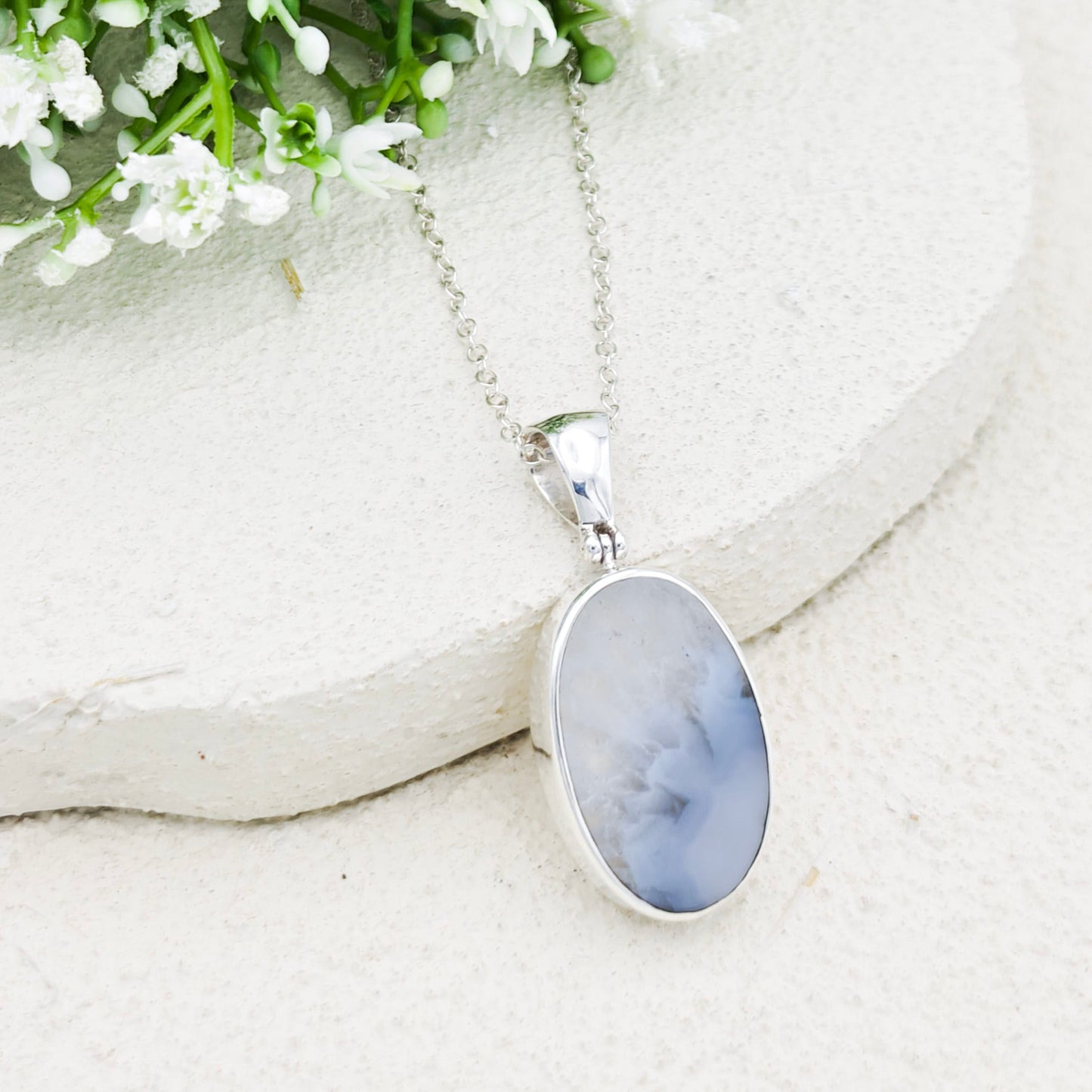 Grey Natural Agate Pendant in Sterling Silver | May birthstone and Gemini Gift