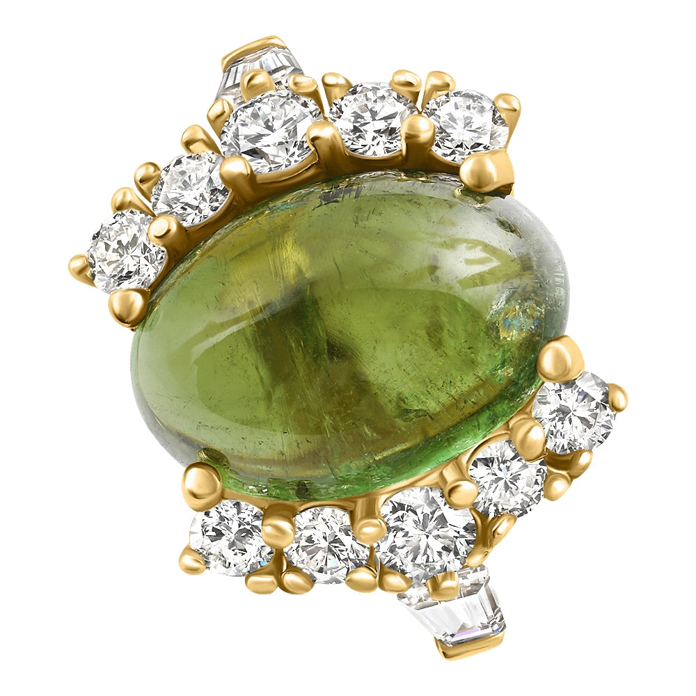 14.29Ct Green Tourmaline Heirloom Diamond Ring 14k Yellow Gold