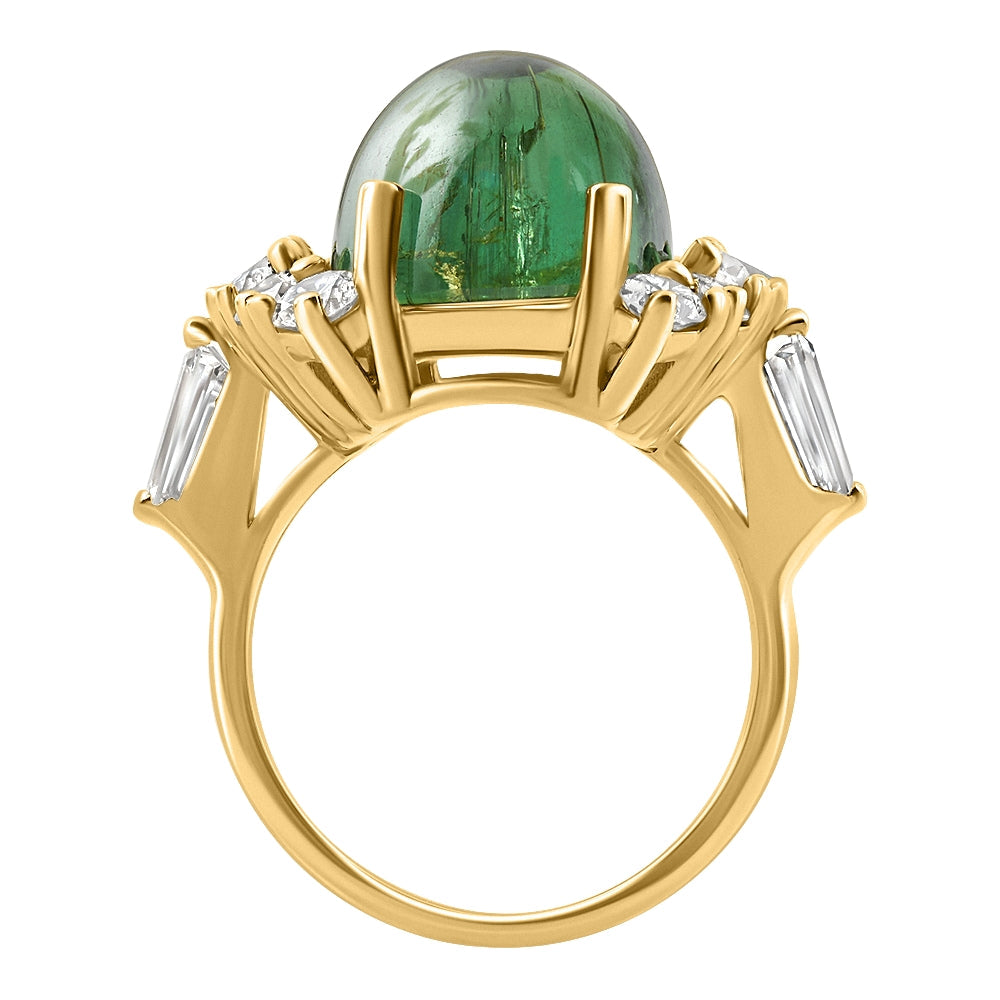 14.29Ct Green Tourmaline Heirloom Diamond Ring 14k Yellow Gold