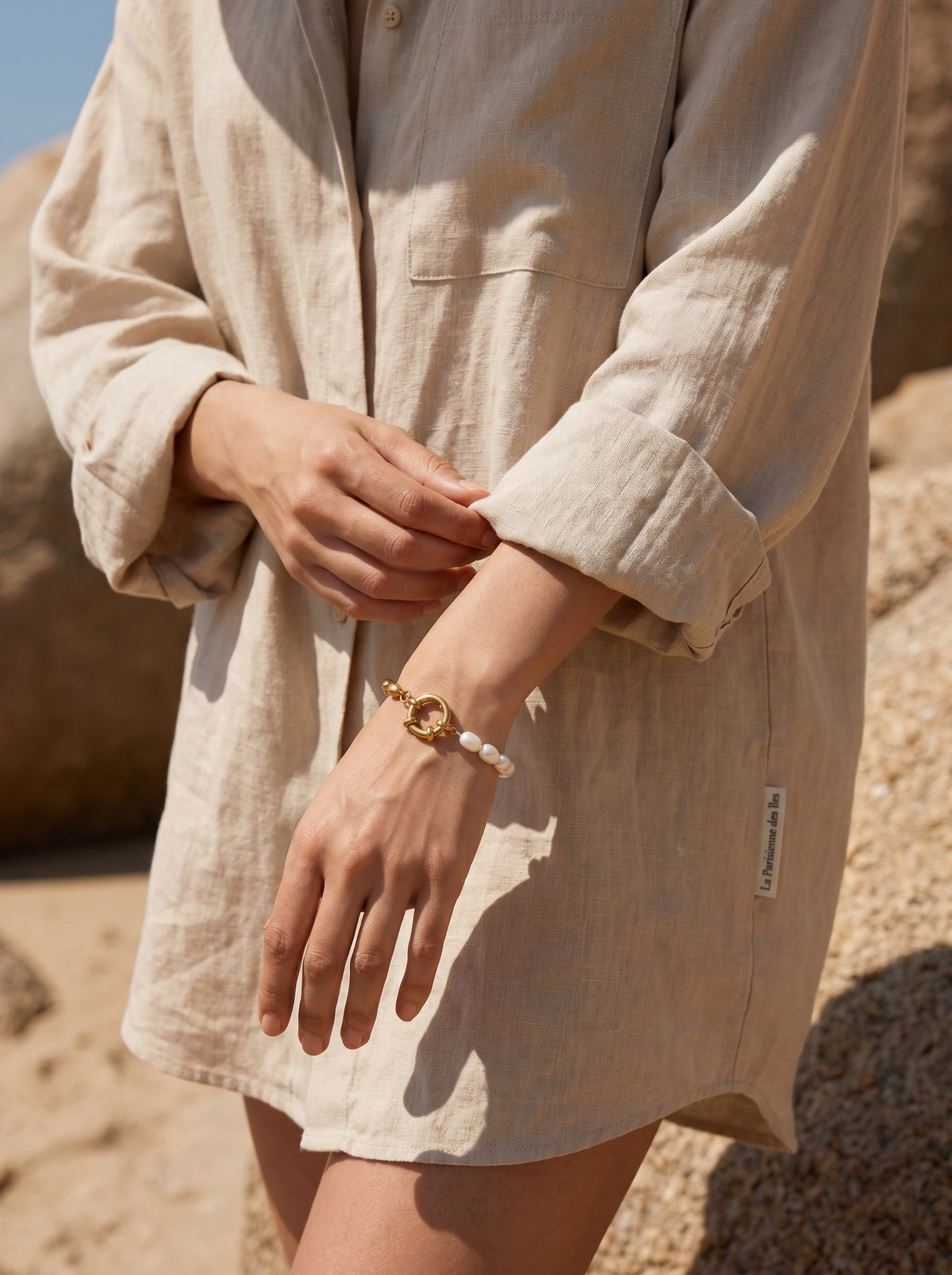 Bracelet Boulogne | Duo Perles d'Eau Douce & Chaîne Dorée – Univers Parisienne Chic