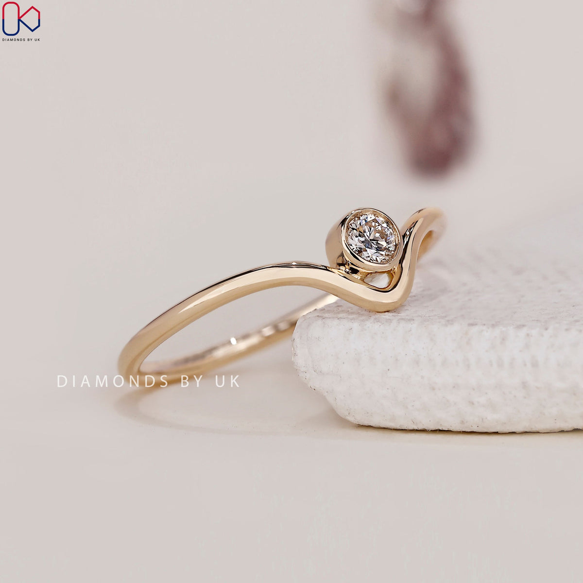 V Shaped Wedding Band - Bezel Set Diamond