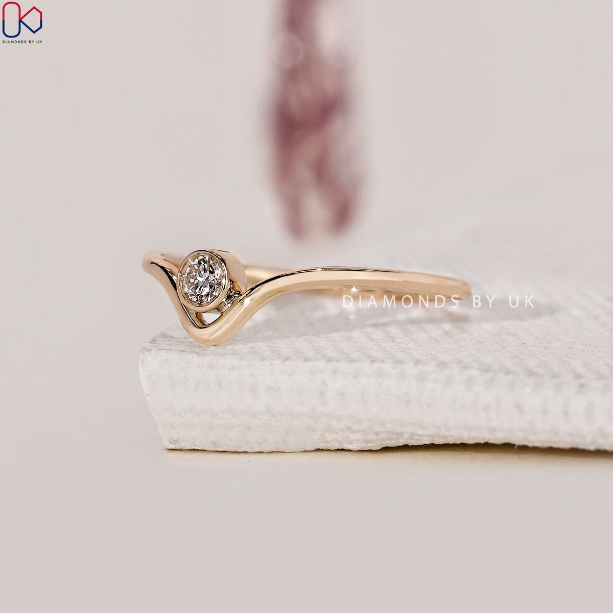 V Shaped Wedding Band - Bezel Set Diamond