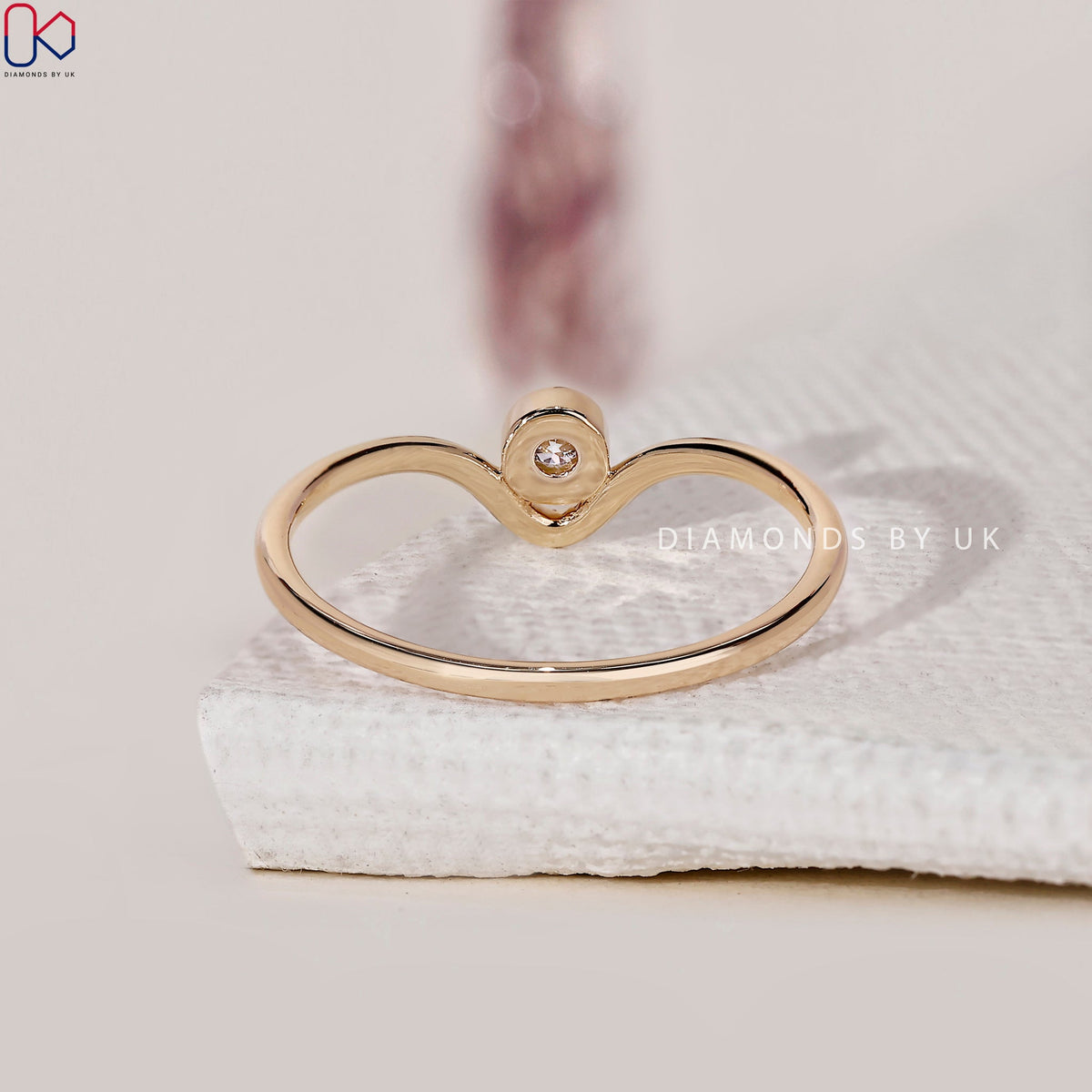 V Shaped Wedding Band - Bezel Set Diamond