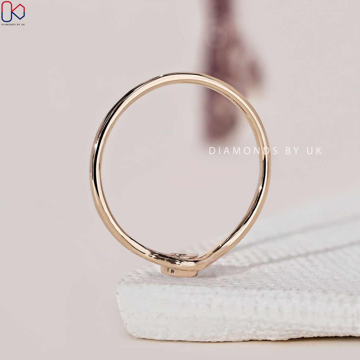 V Shaped Wedding Band - Bezel Set Diamond
