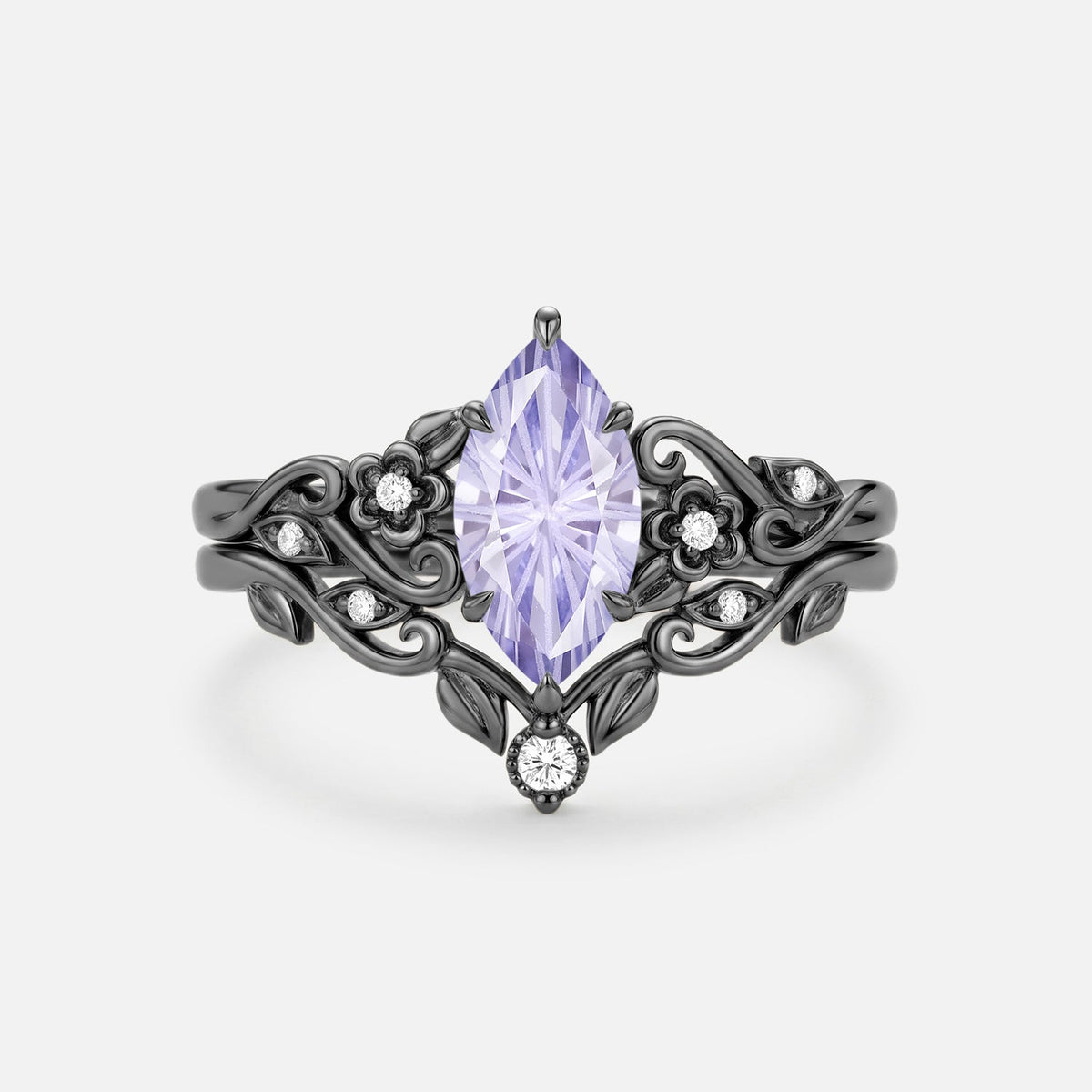 Marquise Firework Flower Lab Lavender Sapphire Engagement Ring Sets 2pcs - Jessamine