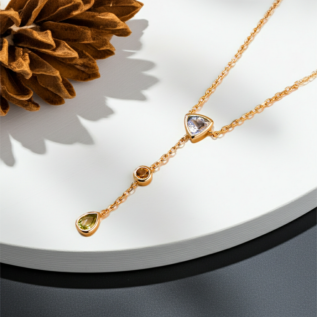 Seraphina -  Pear Cut Aquamarine Citrine and Green Peridot Layered and Elegant Classic Necklace