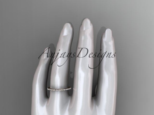 Half Diamond Stacking Eternity Ring 14k Solid Gold 2mm Thin Women's Wedding Band
